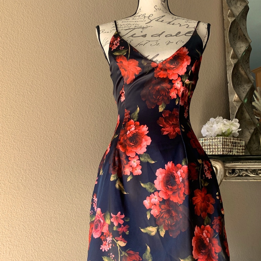 Floral Satin Mini Party Dress - Picture 2 of 3